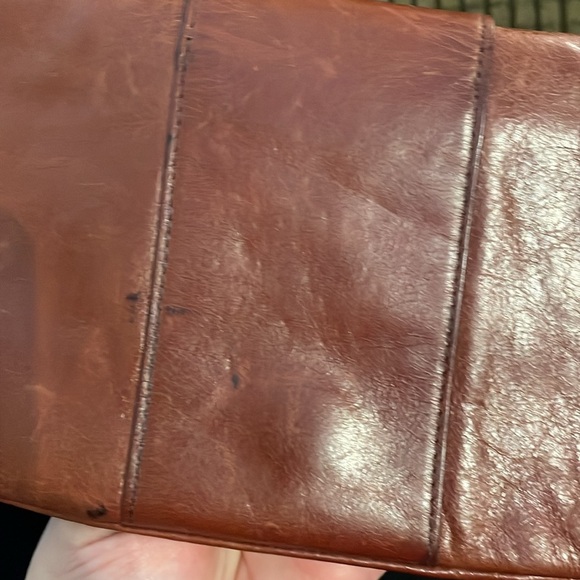 HOBO International Brown Leather Bow Buckle Detail Fold Over Clutch Purse - Picture 5 of 17